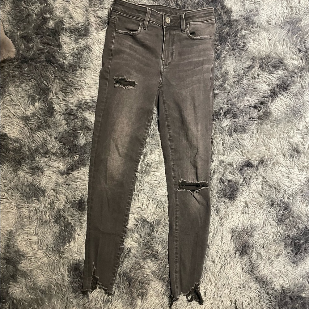 High rise ripped jegging w/stretch